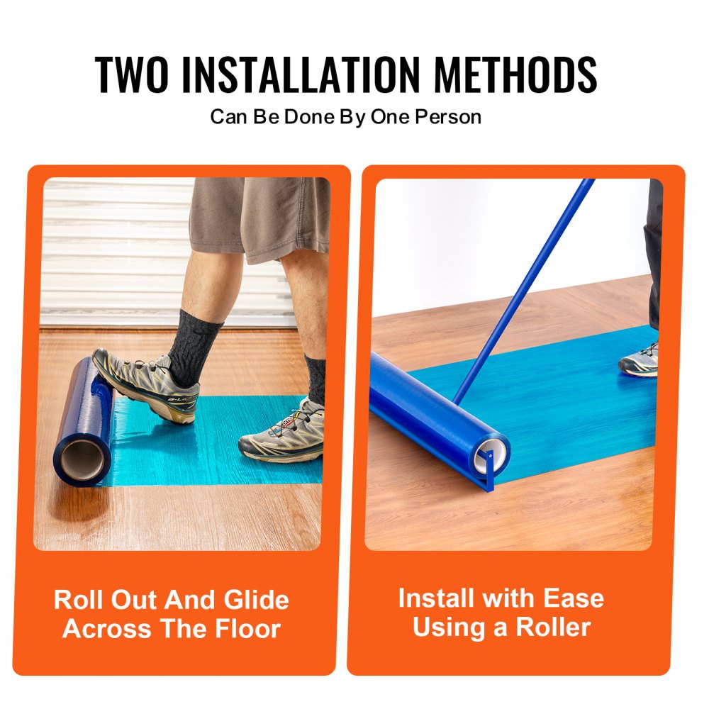 VEVOR Carpet Protection Film, 24" x 200' Floor and Surface Shield with Self Adhesive Backing & Easy Installation, Polyethylene Adhesive Car Mat Protector Roll for Construction Renovation, Blue