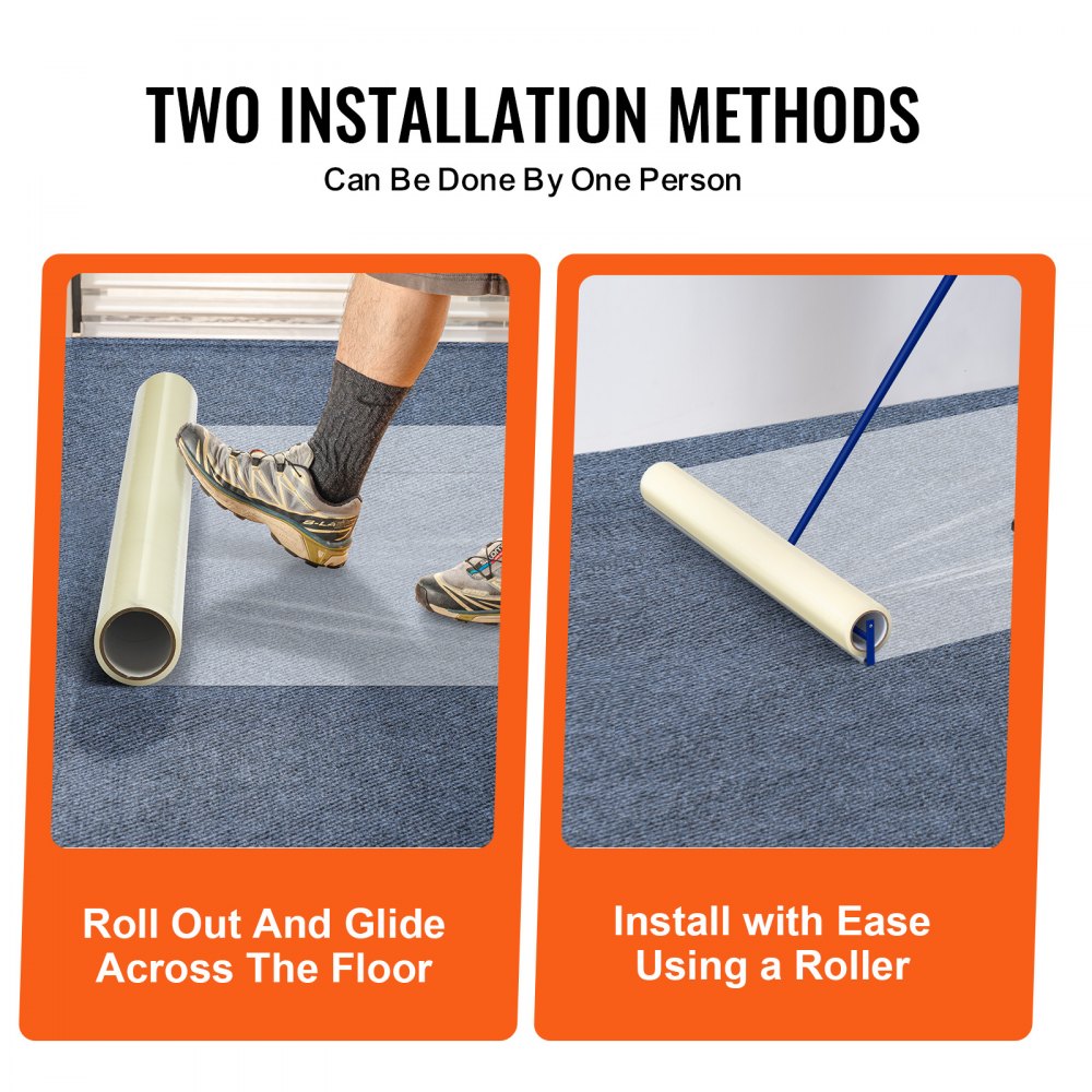 VEVOR Carpet Protection Film, 24" x 200' Floor and Surface Shield with Self Adhesive Backing & Easy Installation, Polyethylene Adhesive Car Mat Protector Roll for Construction & Renovation