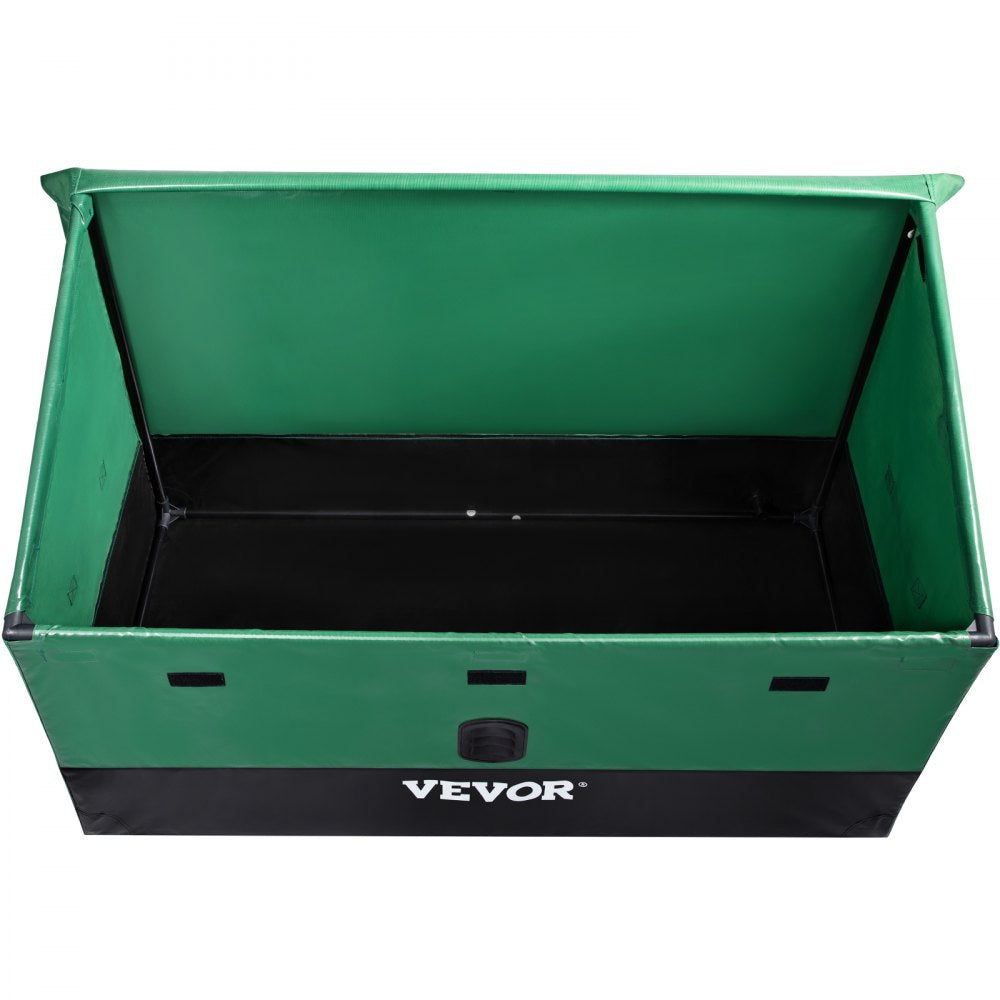 VEVOR Outdoor Storage Box, 100 Gallon Waterproof PE Tarpaulin Deck Box with Galvanized Frame, All-Weather Protection & Portable, for Camping, Garden, Poolside, and Yard, Brown & Blue
