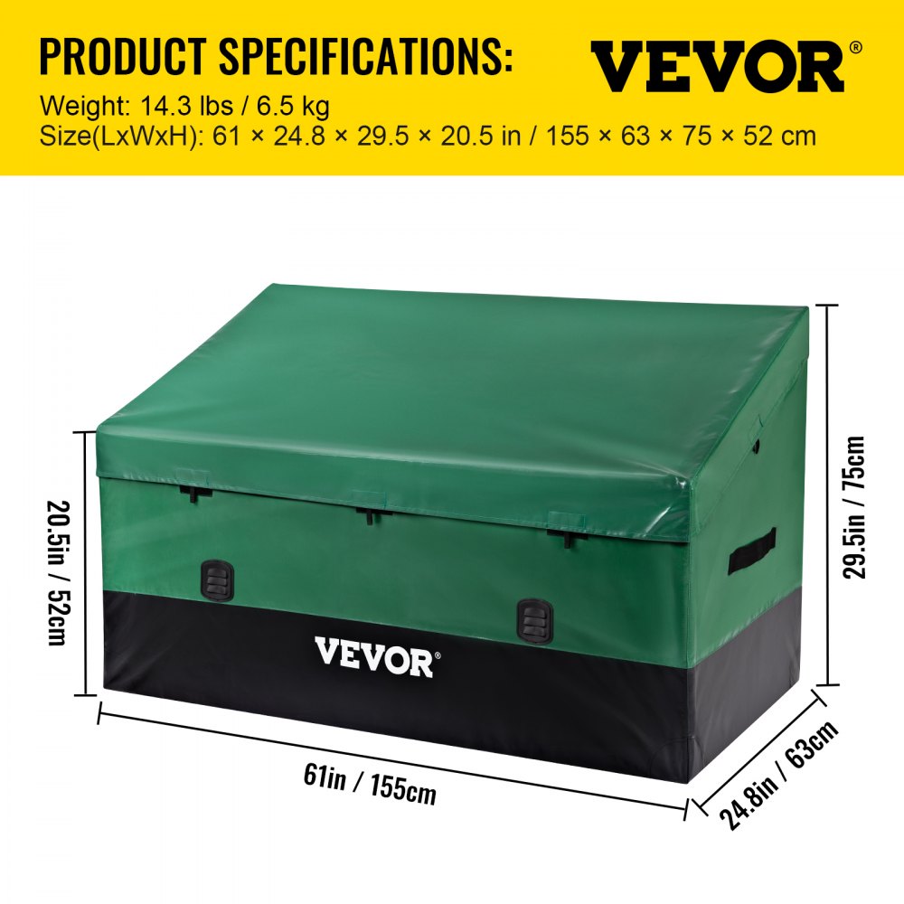 VEOVR Outdoor Storage Box, 150 Gallon Waterproof PE Tarpaulin Deck Box with Galvanized Frame, All-Weather Protection & Portable, for Camping, Garden, Poolside, and Yard, Brown & Blue