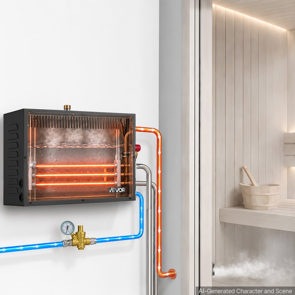 VEVOR Steam Generator, 9 kW Home Steam Shower System with Preheat Mode, For Bathrooms, Sauna Rooms, Spa, Direct Water Connection, Touch Control, Auto Fill & Drain, 77-131°F, 24H Timer, 212-318 ft³