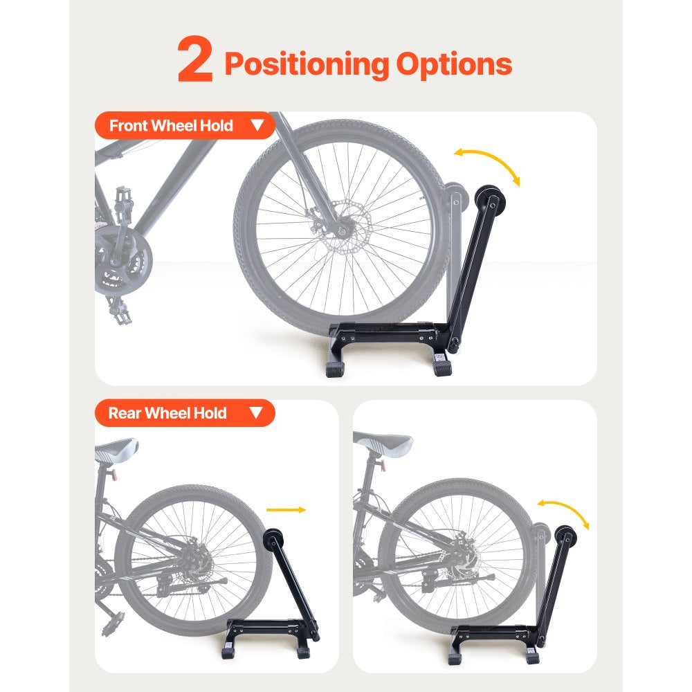 VEVOR Bike Rack, Fits 20 to 29 Inch Mountain & Road Bikes, Alloy Steel Rust-Resistant Bike Floor Stand Rack, Foldable Bicycle Stand for Entryway, Garage, Home Bikes Parking & Storage, 1 Pack, Black