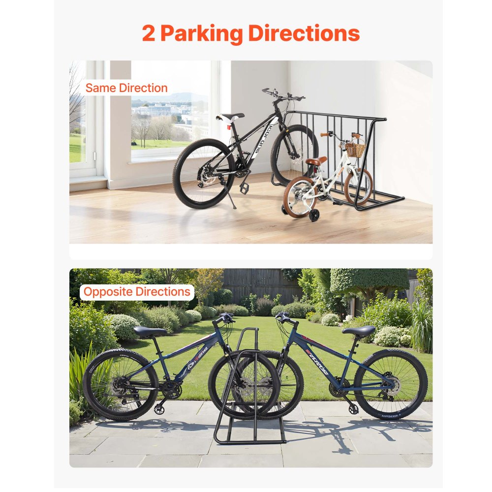 VEVOR Bike Rack, Fits Tire Width 3 Inch/76.2 mm, Carbon Steel Double-Sided Grid Bike Rack Stand, Freestanding Bicycle Storage Holder for Curbside, Garage, Indoor, Outdoor Parking, 6-Bicycle Capacity