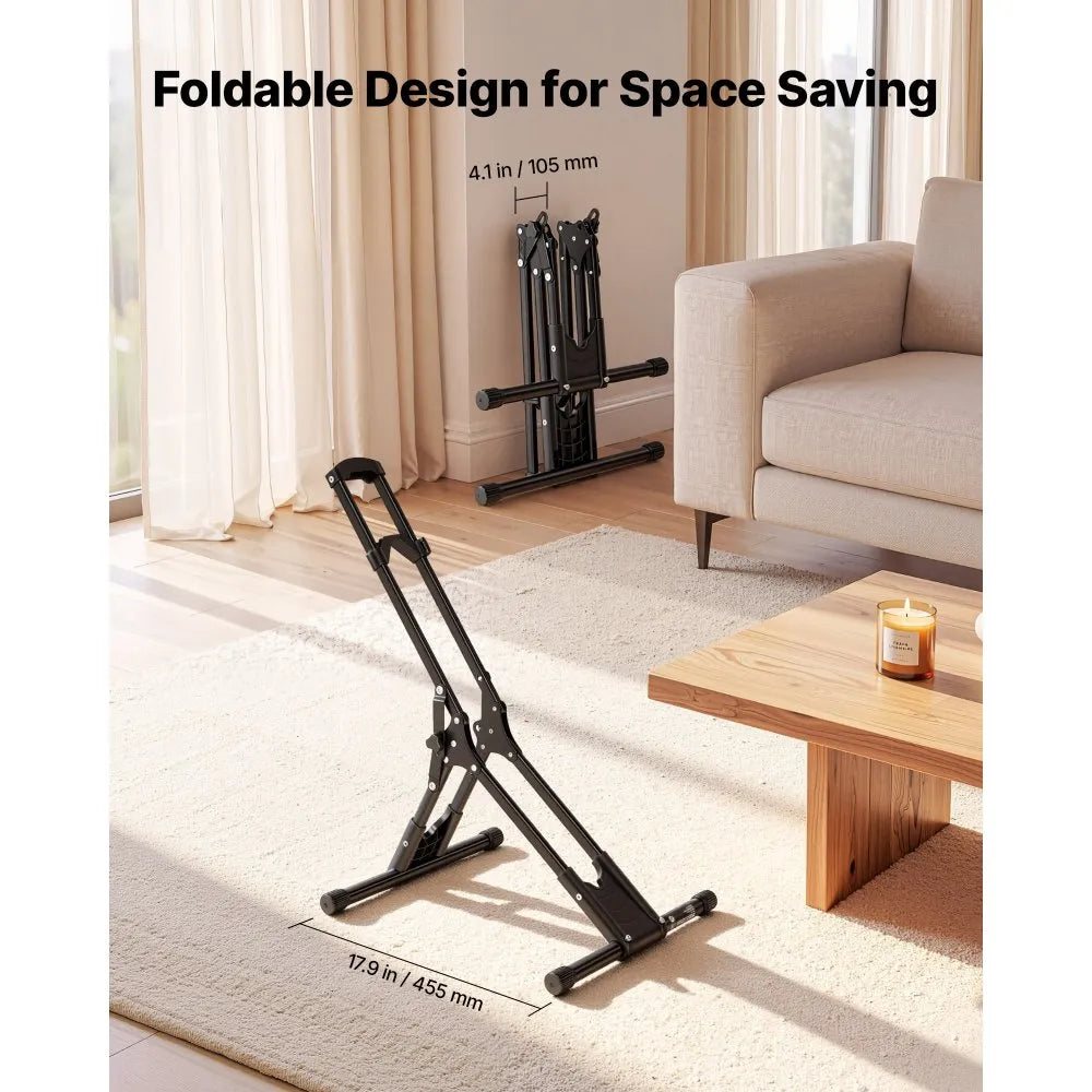 VEVOR Bike Stand, Foldable Freestanding Bike Storage Rack, Carbon Steel Garage Bicycle Floor Stand, Fits 20-29 in Wheel Diameters, Drill-Free Installation, Ideal for Garage, Apartment, Home, Black