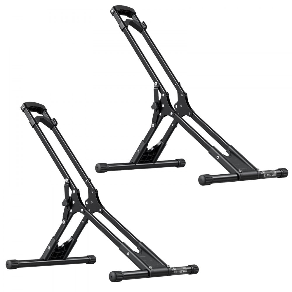VEVOR Bike Stand 2 Pack, Foldable Freestanding Bike Storage Rack, Carbon Steel Garage Bicycle Floor Stand, Fits 20-29 in Wheel Diameters, Drill-Free Installation, for Garage, Apartment, Home, Black