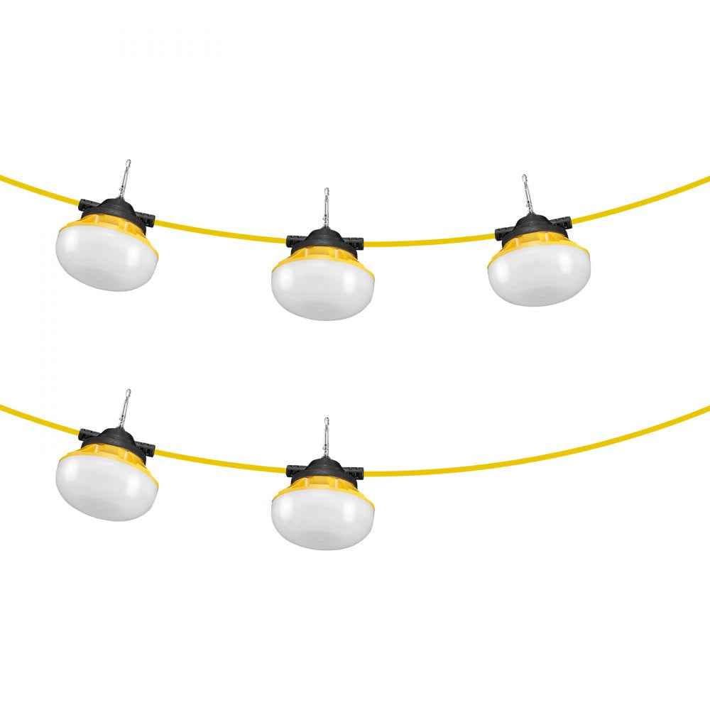 VEVOR 50FT Construction String Lights, 50W 5000LM, 5PCs String Work Light, 5000K Daylight & IP65 Waterproof, with Hanging Hooks, for Construction Site, Temporary Lighting Indoor & Outdoor, ETL Listed
