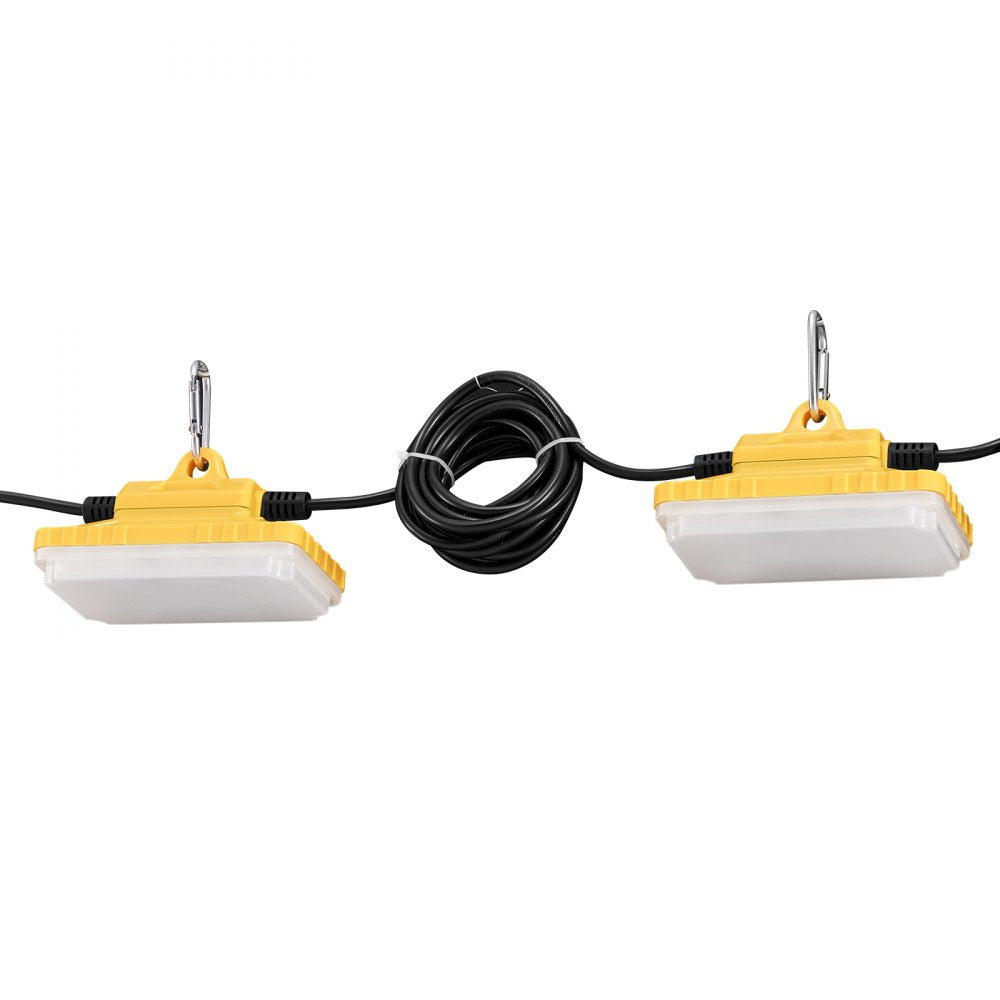 VEVOR 50FT Construction String Lights, 75W 7500LM, 5PCs String Work Light, 5000-5500K, IP65 Waterproof, with Hanging Hooks, for Construction Site, Temporary Lighting Indoor & Outdoor, ETL Listed