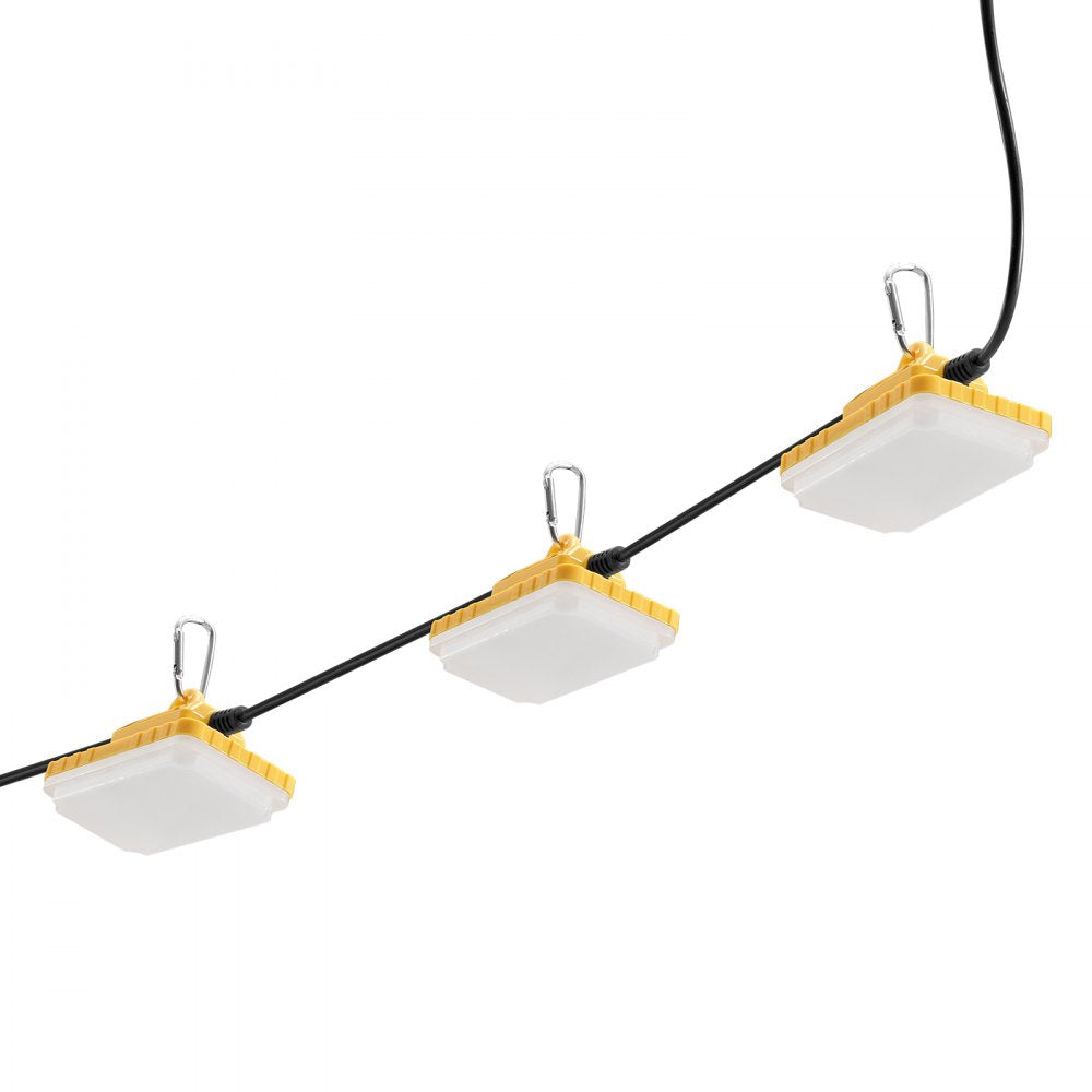 VEVOR 50FT Construction String Lights, 75W 7500LM, 5PCs String Work Light, 5000-5500K, IP65 Waterproof, with Hanging Hooks, for Construction Site, Temporary Lighting Indoor & Outdoor, ETL Listed