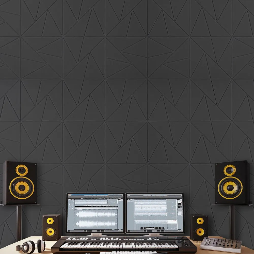 VEVOR 18 Pack Acoustic Panels with Self Adhesive, 11.8 x 11.8 x 0.4 inch Sound Proof Foam Panels, Polyester Fiber Soundproof Wall Panels High Density, for Home, Studio, Office, Theater, Black