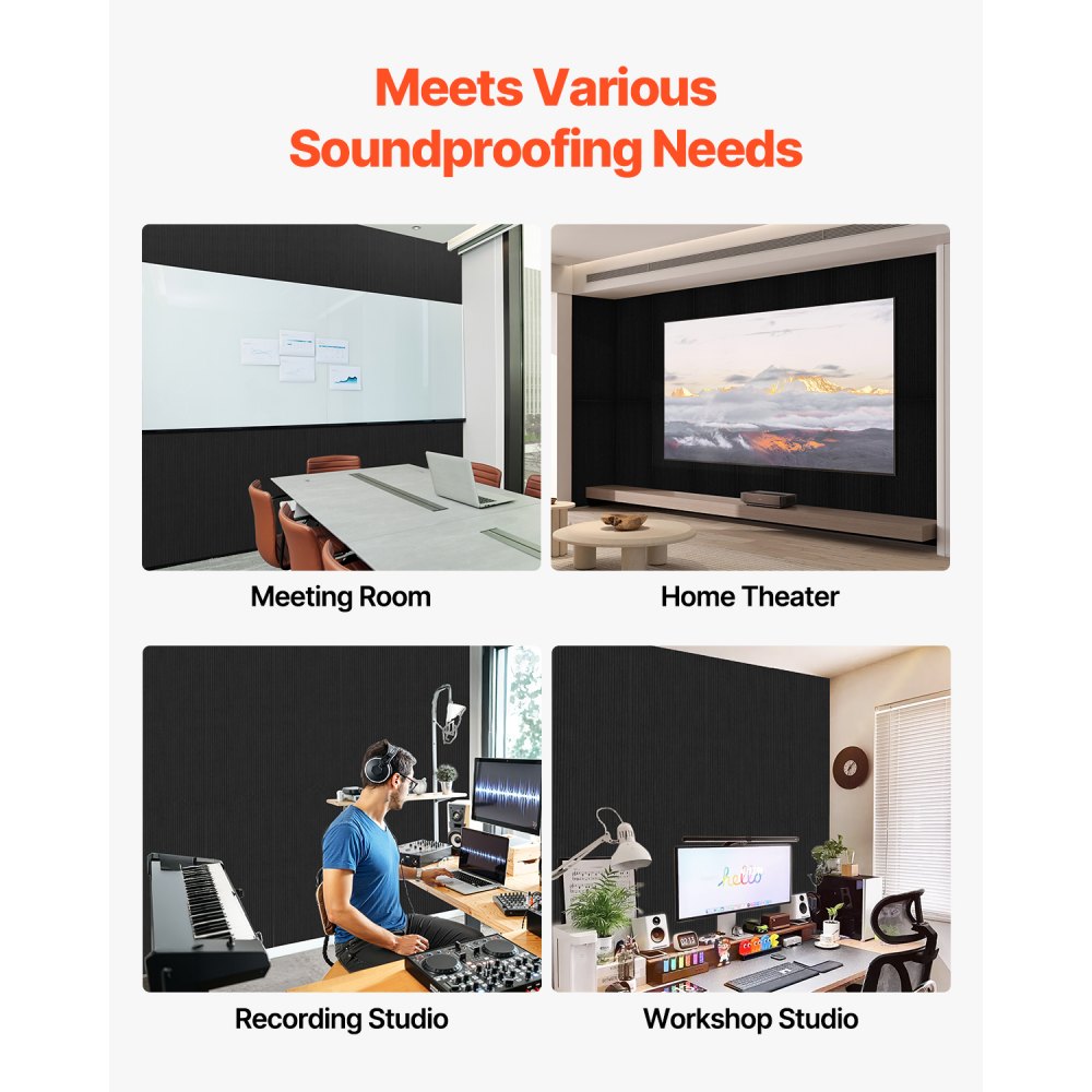 VEVOR 5 Pack Acoustic Panels with Self Adhesive, 47.2 x 23.6 x 0.4 inch Sound Proof Foam Panels, Polyester Fiber Soundproof Wall Panels High Density, for Home, Studio, Office, Theater, Black