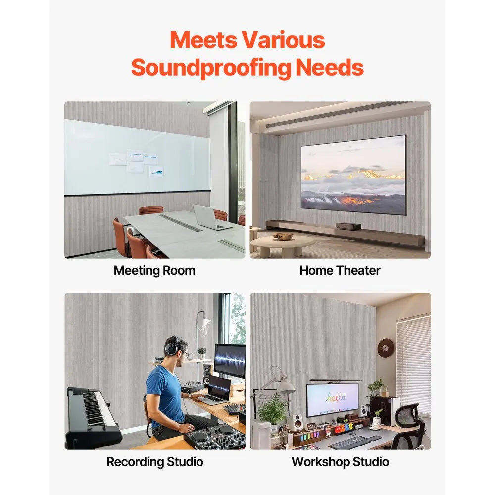 VEVOR 5PCS Acoustic Panels with Self Adhesive, 47.2 x 23.6 inch Sound Proof Foam Panels, Polyester Fiber Soundproof Wall Panels High Density, for Home, Studio, Office, Theater, Camel