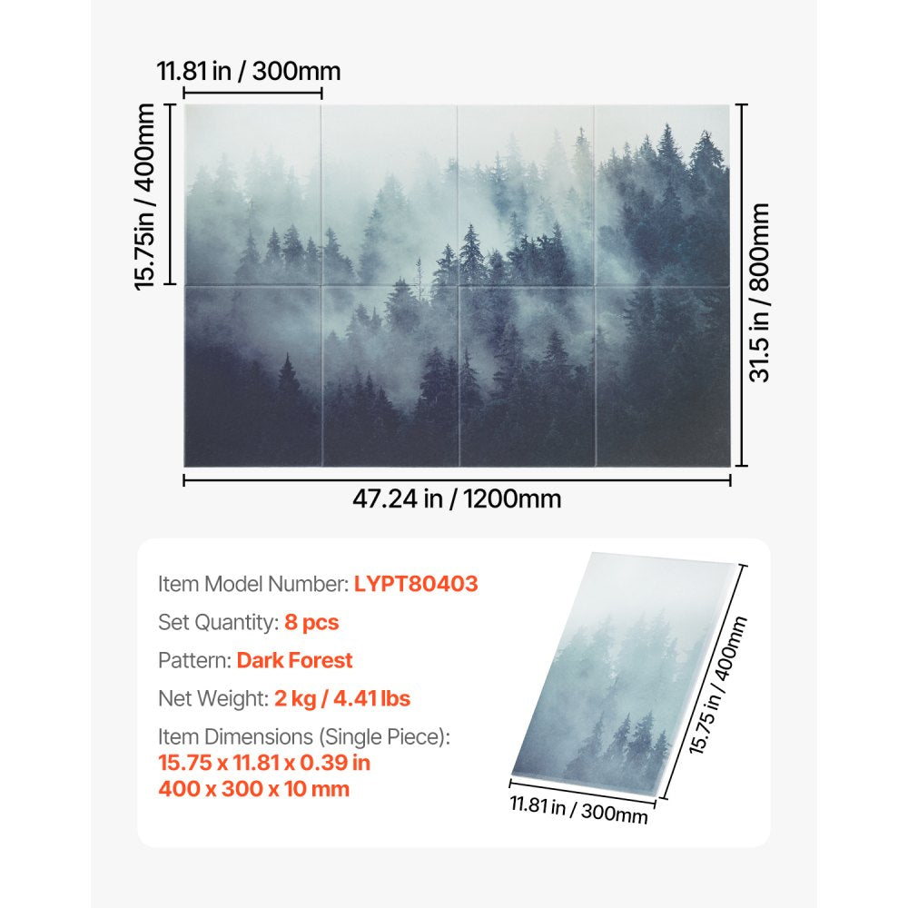 VEVOR 8 Pack Art Acoustic Panels, 63 x 23.62 x 0.4 inch Soundproof Wall Tiles, Self Adhesive Decorative Sound Dampening Absorbing Boards for Home, Office, Studio, Gaming Room,Theater,Forest