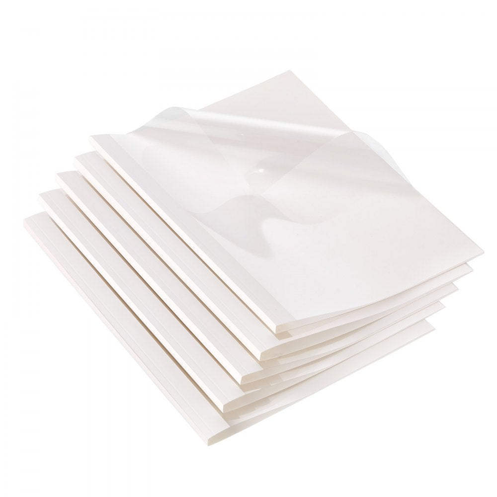 VEVOR Thermal Binding Covers, 10 Pack Thermal Presentation Covers 5/16 inch Spine Holds 2-240 Sheets, PVC Transparent Front Cover and White Back Cover, Letter Size