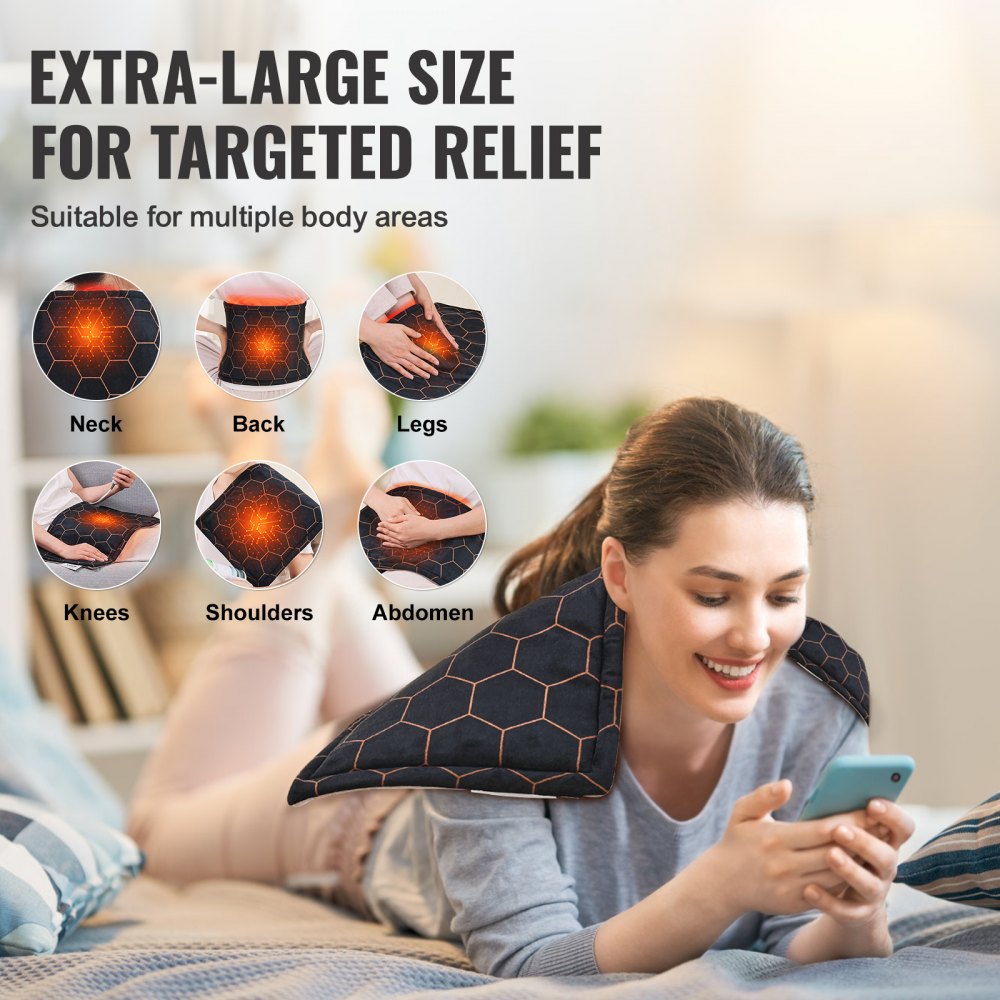 VEVOR Far Infrared Heating Pad, 12" x 24" Weighted Heating Pad with Far Infrared Therapy, 4 Temperature Settings, 2-hour Auto-off, Electric Heating Pad for Back Neck Shoulder Abdomen Pain Relief