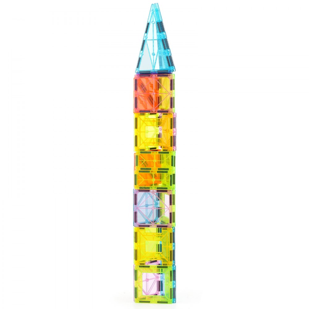 VEVOR Magnetic Tiles, 32 PCS Magnetic Building Blocks for Kids, Magnet Building Set with Storage Bag, STEM Sensory Educational Construction Stacking Toys Gift for Toddlers Boys and Girls 3+ Year Old