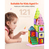 VEVOR Magnetic Tiles, 121 PCS Magnetic Building Blocks for Kids, Magnet Building Set with 2 Car Bases & 26 Digital Cards, STEM Educational Construction Stacking Toys for Toddlers Boys Girls Aged 5+