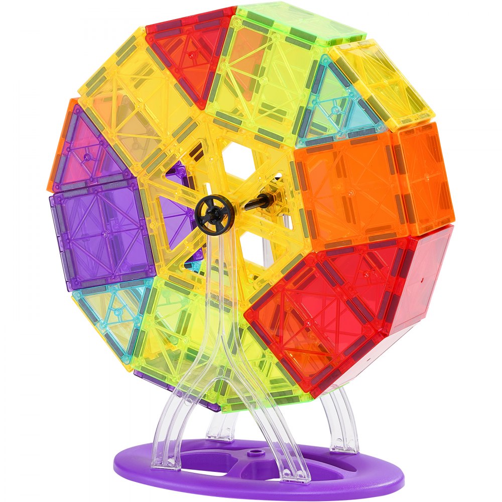 VEVOR Magnetic Tiles, 121 PCS Magnetic Building Blocks for Kids, Magnet Building Set with 2 Car Bases & 26 Digital Cards, STEM Educational Construction Stacking Toys for Toddlers Boys Girls Aged 5+