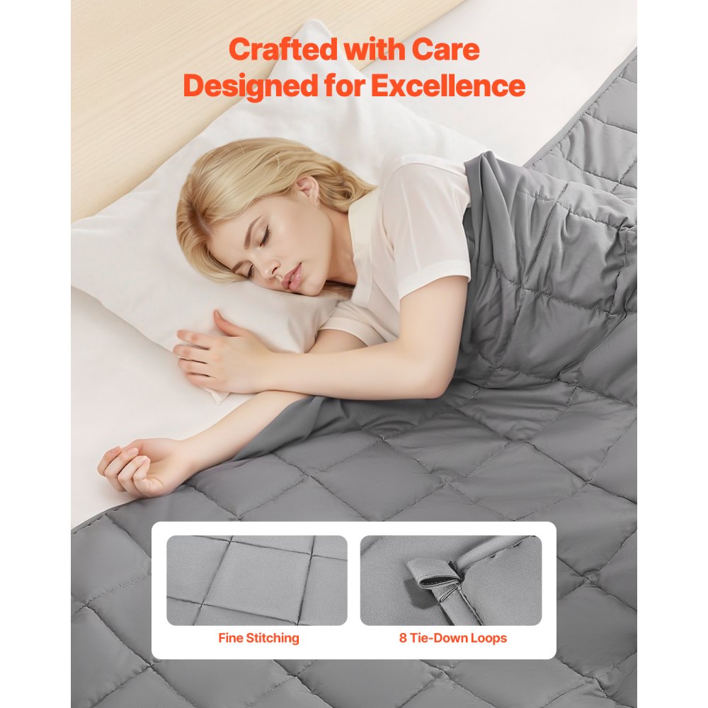 VEVOR Weighted Blanket, 25 lbs, 88 x 104 in King Size, Cooling Breathable Heavy Blanket with Glass Beads, All-Season Use, Suitable for 250-310 lbs Adults, Anxiety Stress Relief, Improve Sleep, Grey