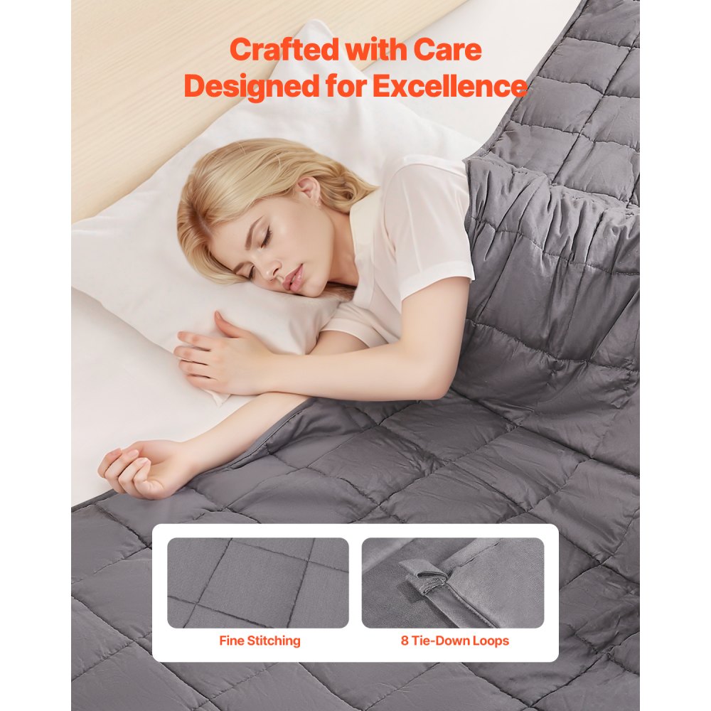 VEVOR Weighted Blanket, 25 lbs, 80 x 87 in King Size, Soft 100% Cotton Heavy Blanket with Glass Beads, Breathable Material, Suitable for 250-310 lbs lbs Adults, Anxiety Stress Relief, Improve Sleep, Grey