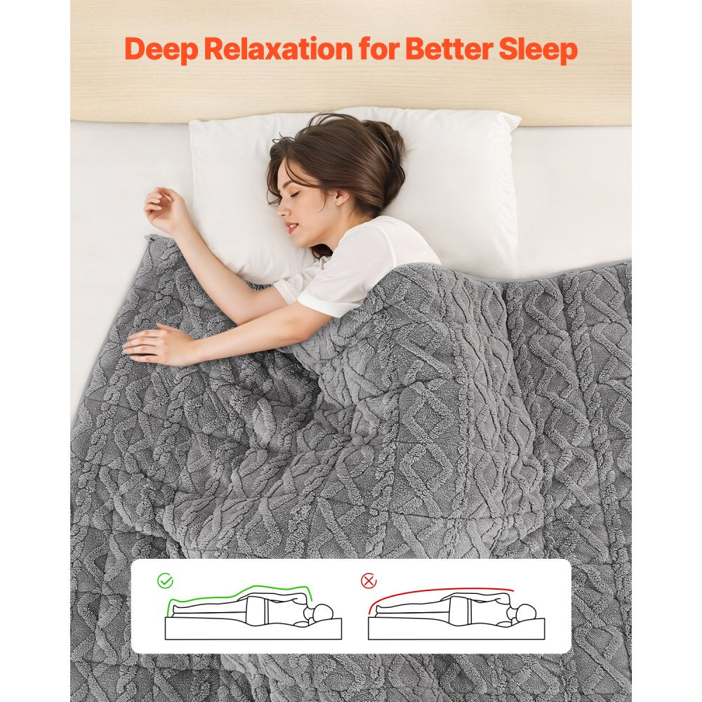 VEVOR Weighted Blanket, 20 lbs, 60 x 80 in Queen Size, Sherpa Fleece Heavy Blanket with Glass Beads, Soft Warm Cozy Fluffy Touch, for 200-250 lbs Adults, Anxiety Stress Relief, Improve Sleep, Grey