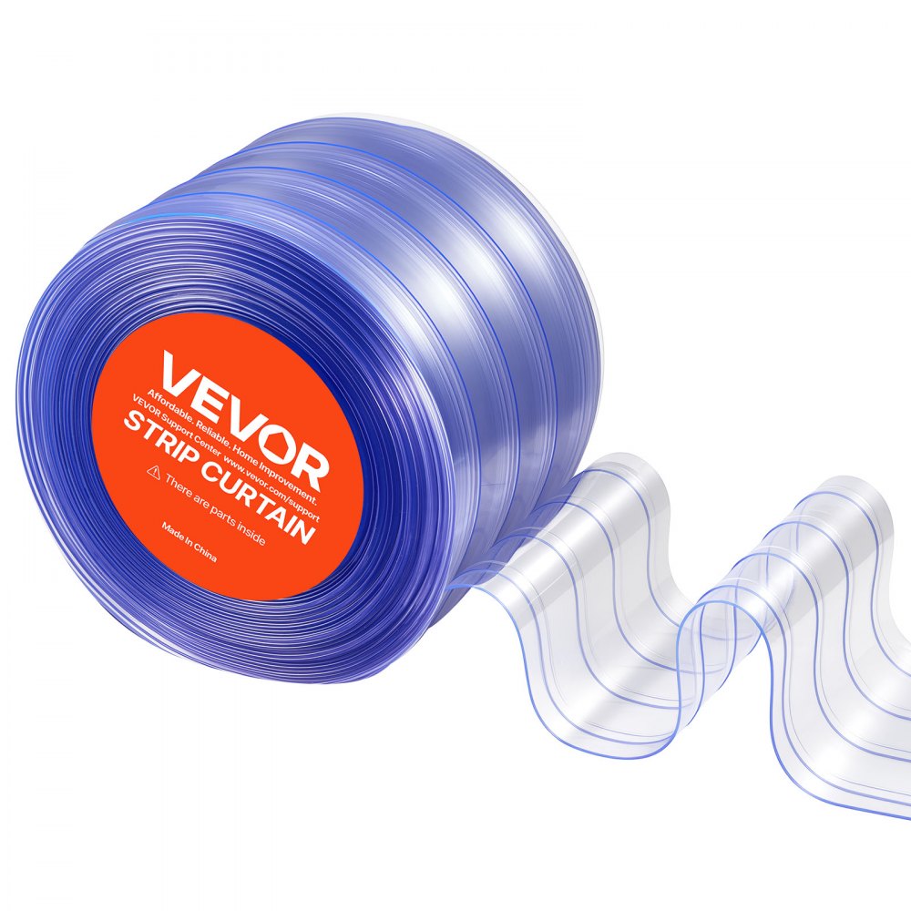 VEVOR Clear PVC Strip Curtain, 50 ft Length x 8 in Width, Ribbed Plastic Door Strip Bulk Roll, Walk in Freezer Cooler Curtain Strips for Doorways of Supermarket, Garage, Warehouse, Pet Animal House