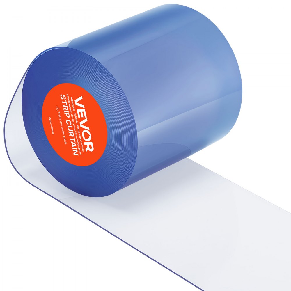 VEVOR Clear PVC Strip Curtain, 50 ft Length x 8 in Width, Plastic Door Strip Bulk Roll, Walk in Freezer Cooler Curtain Strips for Doorways of Supermarket, Garage, Warehouse, Barn, Pet Animal House