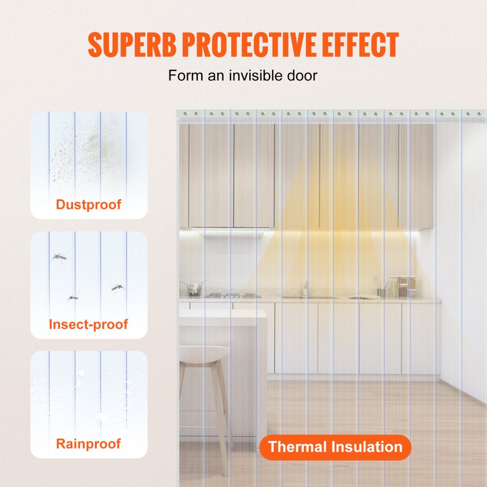 VEVOR Strip Curtain, 75' Length, 8" Width, 0.08" Thickness, Clear Ribbed Plastic Door Strips, PVC Curtain Strip Door Bulk Roll for Warehouses, Factories, Supermarkets, Shopping Malls, Halls, Garages