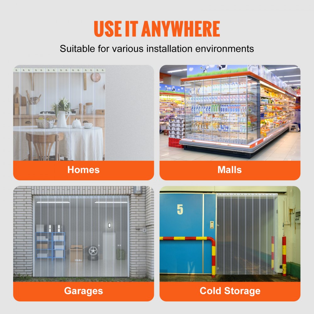 VEVOR Strip Curtain, 75' Length, 8" Width, 0.08" Thickness, Clear Ribbed Plastic Door Strips, PVC Curtain Strip Door Bulk Roll for Warehouses, Factories, Supermarkets, Shopping Malls, Halls, Garages