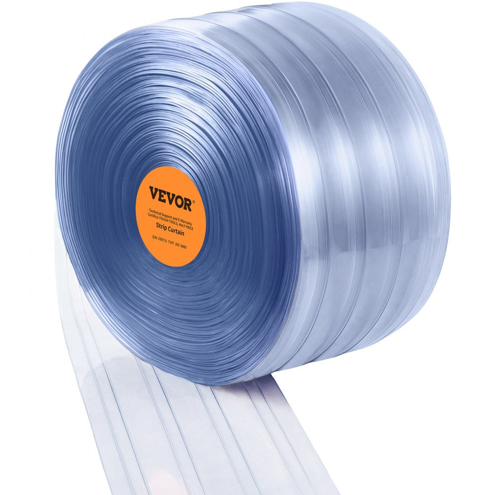 VEVOR Strip Curtain, 75' Length, 8" Width, 0.08" Thickness, Clear Ribbed Plastic Door Strips, PVC Curtain Strip Door Bulk Roll for Warehouses, Factories, Supermarkets, Shopping Malls, Halls, Garages