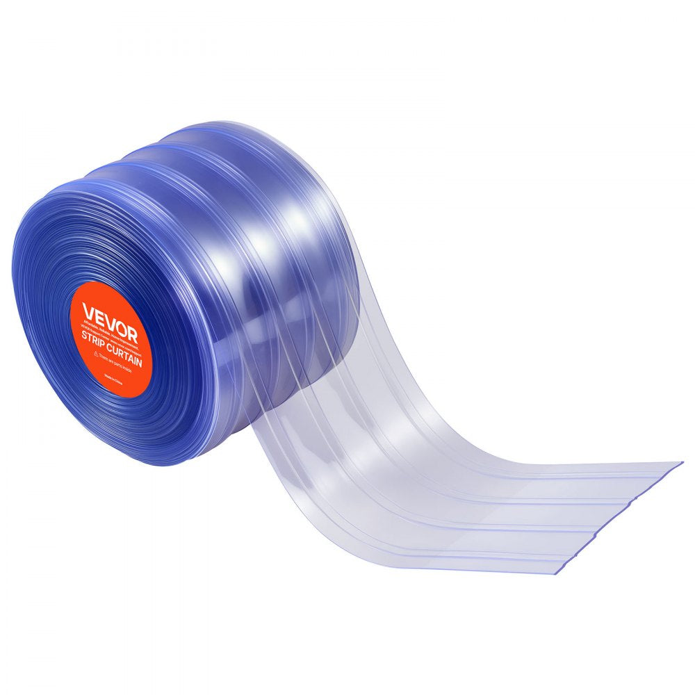 VEVOR Clear PVC Strip Curtain, 75 ft Length x 8 in Width, Ribbed Plastic Door Strip Bulk Roll, Walk in Freezer Cooler Curtain Strips for Doorways of Supermarket, Garage, Warehouse, Pet Animal House