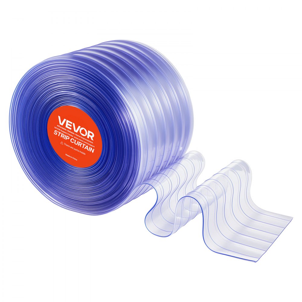 VEVOR Clear PVC Strip Curtain, 101 ft Length x 12 in Width, Ribbed Plastic Door Strip Bulk Roll, Walk in Freezer Cooler Curtain Strips for Doorways of Supermarket, Garage, Warehouse, Pet Animal House