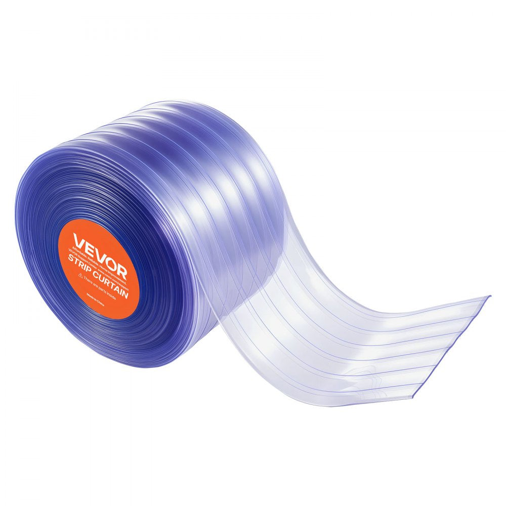 VEVOR Clear PVC Strip Curtain, 150 ft Length x 12 in Width, Ribbed Plastic Door Strip Bulk Roll, Walk in Freezer Cooler Curtain Strips for Doorways of Supermarket, Garage, Warehouse, Pet Animal House