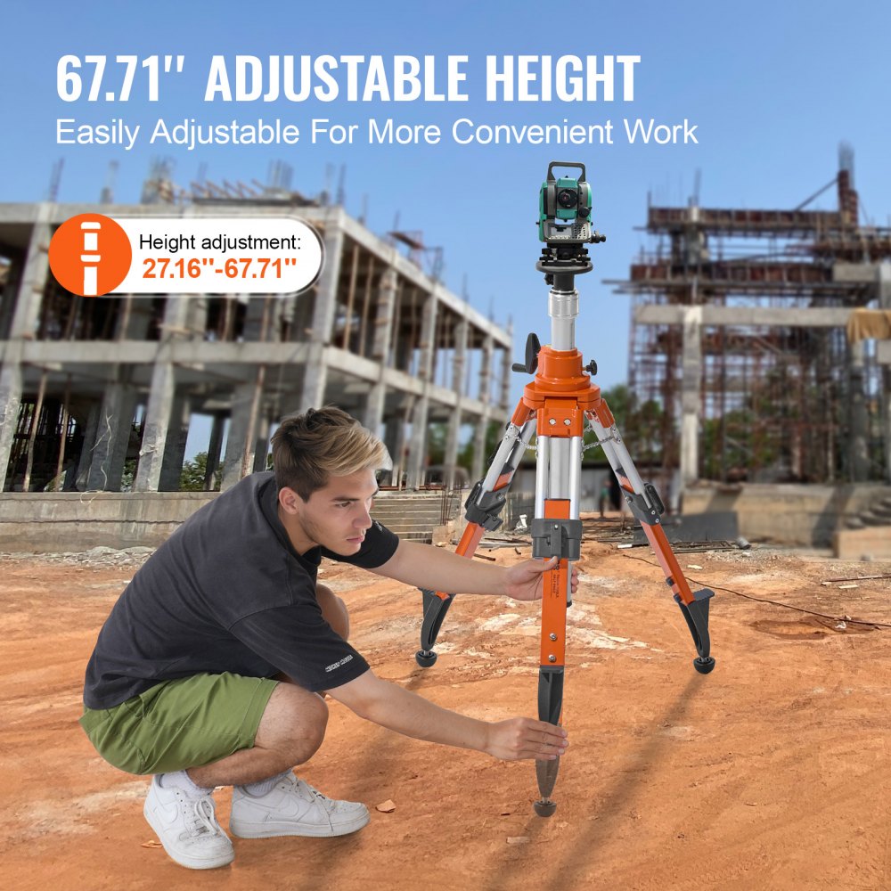 VEVOR Laser Level Tripod Stand, 5/8"-11 Thread Mount, 27.16-67.71 inch Height Adjustment Heavy Duty Survey Tripod, with Level Bubble & Diffusion Limiter , Liftable Non-Skid Feet for Construction