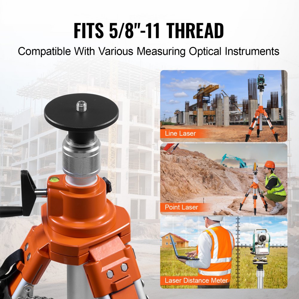 VEVOR Laser Level Tripod Stand, 5/8"-11 Thread Mount, 27.16-67.71 inch Height Adjustment Heavy Duty Survey Tripod, with Level Bubble & Diffusion Limiter , Liftable Non-Skid Feet for Construction