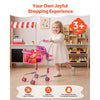 VEVOR Shopping Cart for Kids, Sturdy Metal Frame, Toy Shopping Cart with Baby Doll, 4 Rolling Wheels, Doll Seat Carrier, Grocery Pretend Play Toy Trolley, Folds for Easy Storage, for Toddlers Ages 3+