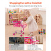 VEVOR Shopping Cart for Kids, Sturdy Metal Frame, Toy Shopping Cart with Baby Doll, 4 Rolling Wheels, Doll Seat Carrier, Grocery Pretend Play Toy Trolley, Folds for Easy Storage, for Toddlers Ages 3+