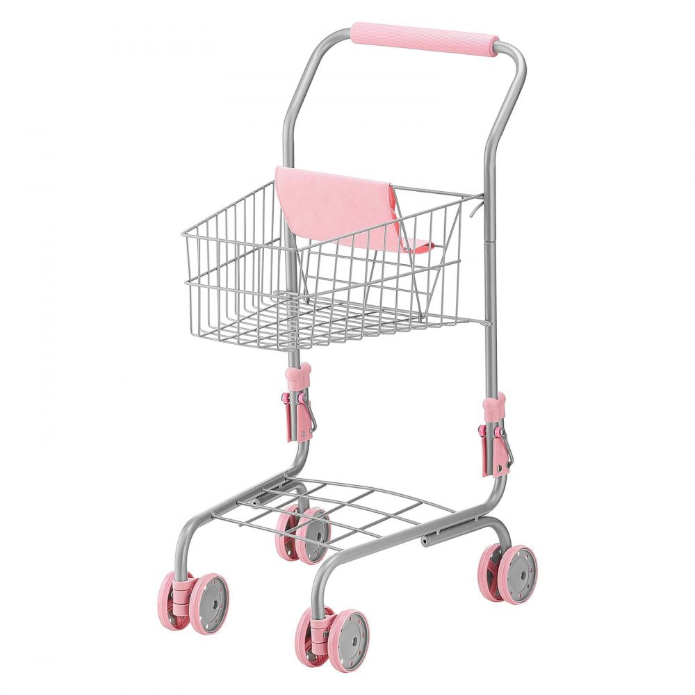 VEVOR Shopping Cart for Kids, Sturdy Metal Frame, Grocery Store Pretend Play Toy Cart with Baby Doll, Rolling Wheels, Basket, Toy Shopping Trolley, Folds for Easy Storage, for Kids & Toddlers Ages 3+