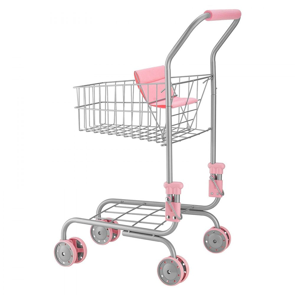 VEVOR Shopping Cart for Kids, Sturdy Metal Frame, Grocery Store Pretend Play Toy Cart with Baby Doll, Rolling Wheels, Basket, Toy Shopping Trolley, Folds for Easy Storage, for Kids & Toddlers Ages 3+
