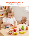 VEVOR Shopping Cart for Kids, Wooden, Toy Shopping Cart with Extra Storage, Realistic Play Food and Scanner, Grocery Store Pretend Play Toy Trolley, Baby Push Learning Walker, for Toddlers Ages 3+