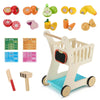 VEVOR Shopping Cart for Kids, Wooden, Toy Shopping Cart with Extra Storage, Realistic Play Food and Scanner, Grocery Store Pretend Play Toy Trolley, Baby Push Learning Walker, for Toddlers Ages 3+