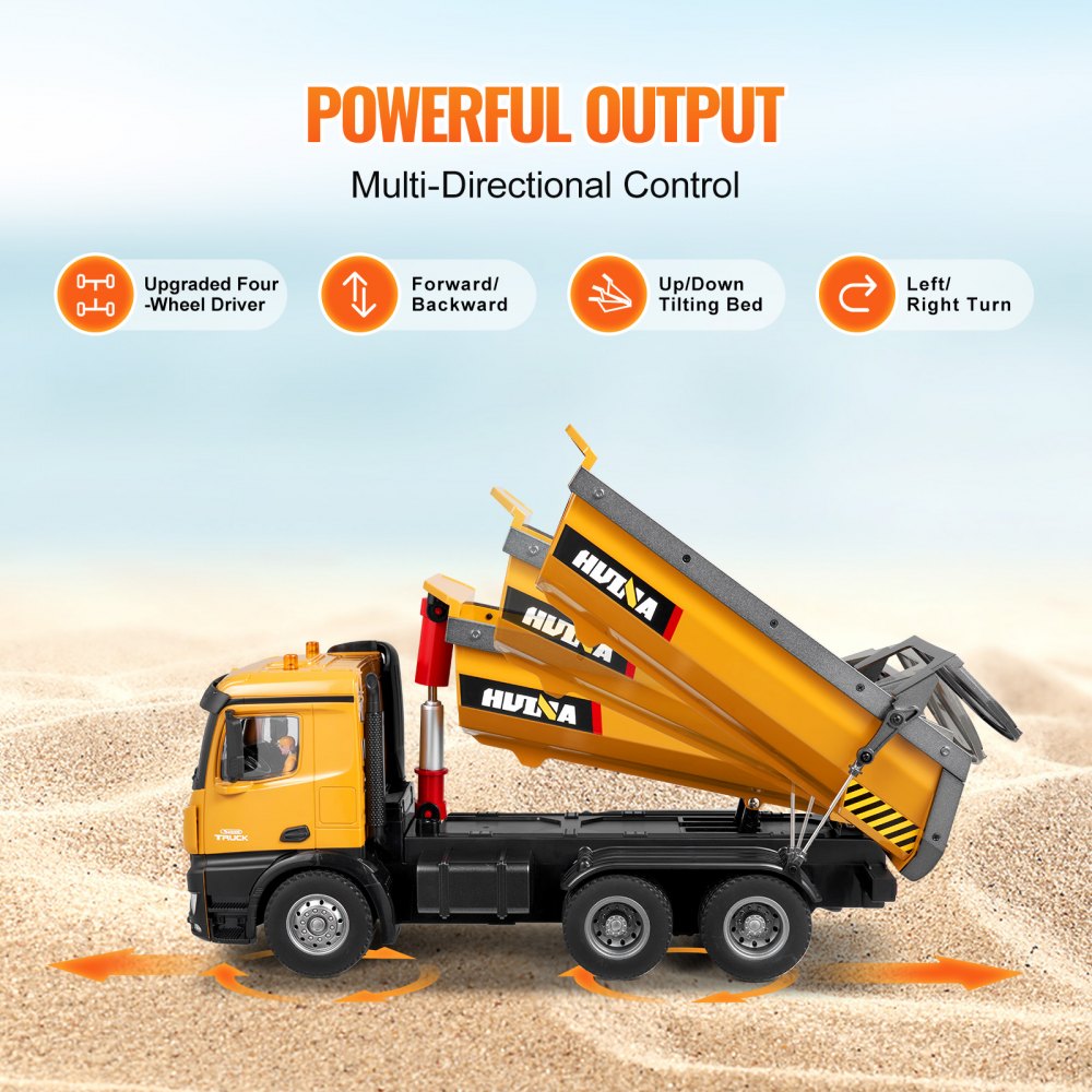 VEVOR RC Dump Truck Toy, 10-Channel 1:14 Scale, Remote Control Dump Truck RC Construction Vehicle Truck Toy with Light & 2 Rechargeable Batteries Birthday Gift for Toddlers Kids Boys and Girls Age 8+