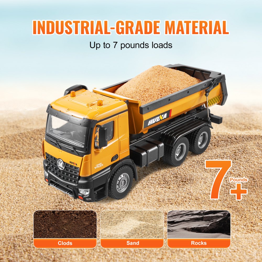 VEVOR RC Dump Truck Toy, 10-Channel 1:14 Scale, Remote Control Dump Truck RC Construction Vehicle Truck Toy with Light & 2 Rechargeable Batteries Birthday Gift for Toddlers Kids Boys and Girls Age 8+