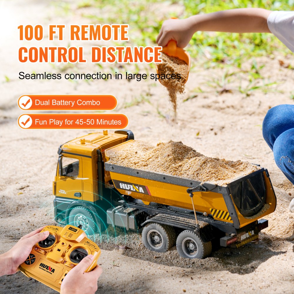 VEVOR RC Dump Truck Toy, 10-Channel 1:14 Scale, Remote Control Dump Truck RC Construction Vehicle Truck Toy with Light & 2 Rechargeable Batteries Birthday Gift for Toddlers Kids Boys and Girls Age 8+