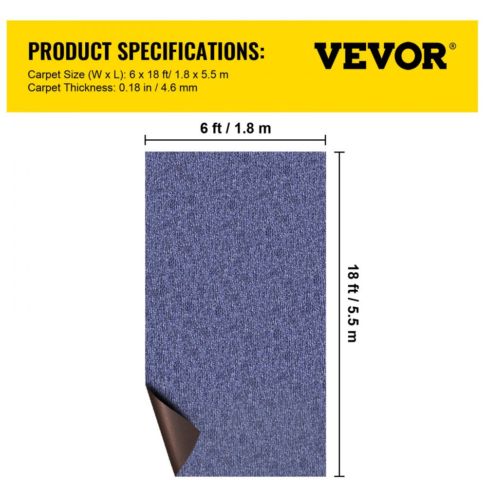 VEVOR Deep Blue Marine Carpet 6 ft x 18 ft Marine Carpeting Marine Grade Carpet for Boats with Waterproof Back Outdoor Rug for Patio Porch Deck Garage Outdoor Area Rug Runner Anti-Slide Porch Rug