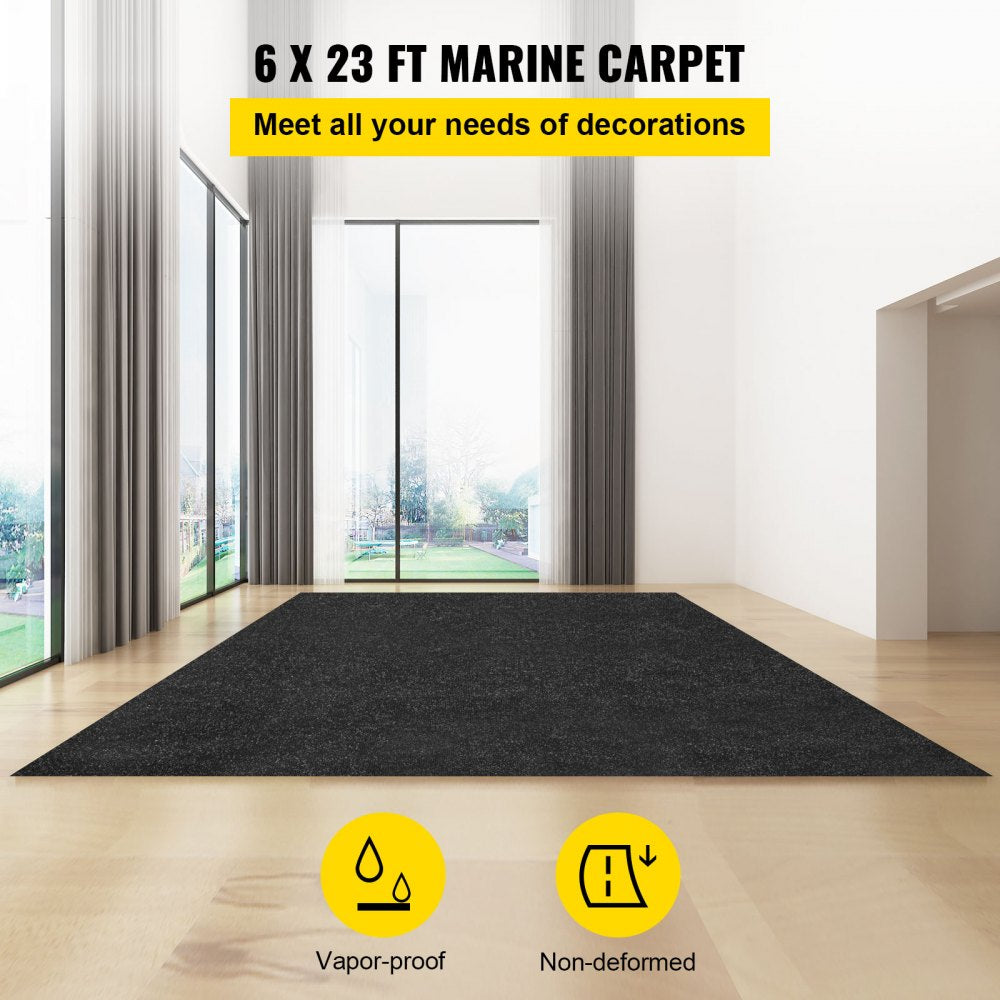 VEVOR Marine Carpet, 6 x 23 ft Boat Carpeting, Charcoal Black Marine Grade Boat Carpet, Indoor/Outdoor Marine Carpeting with Water-proof TPR Backing, Water-proof Carpet Roll for Home, Patio, Porch, De