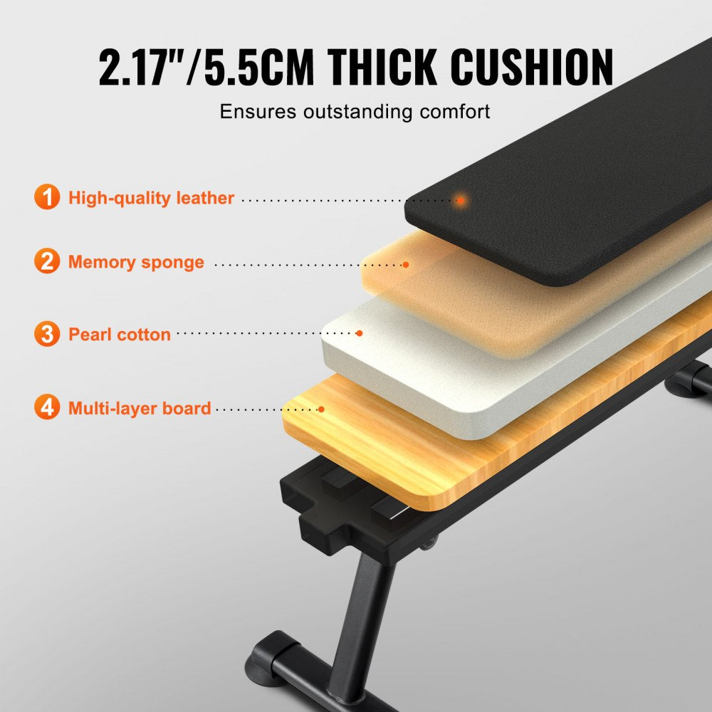 VEVOR Flat Weight Bench, Foldable Strength Training Bench, Utility Workout Bench for Full Body Workout, 1000 LBS Press Bench for Home Gym Exercise, for Multi-Purpose Weight Training and Ab Exercises