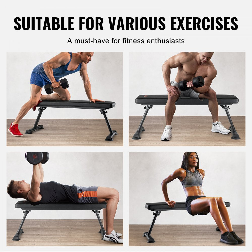 VEVOR Flat Weight Bench, Foldable Strength Training Bench, Utility Workout Bench for Full Body Workout, 1000 LBS Press Bench for Home Gym Exercise, for Multi-Purpose Weight Training and Ab Exercises