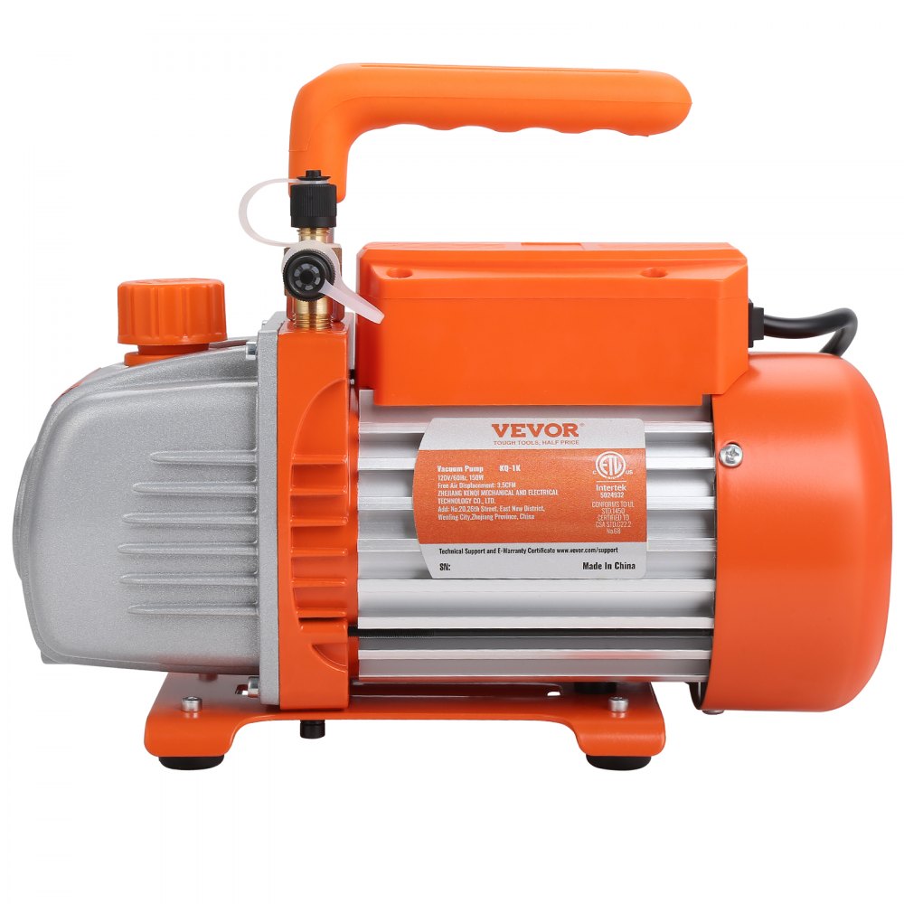 VEVOR 1/5 HP 3.5 CFM AC Vacuum Pump and Gauge Set, Single Stage Rotary Vane HVAC Air Vacuum Pump A/C Refrigerant Kit Manifold Gauge Set, with Three-Color Hose Carry Bag, Applicable to R134a, R1234yf