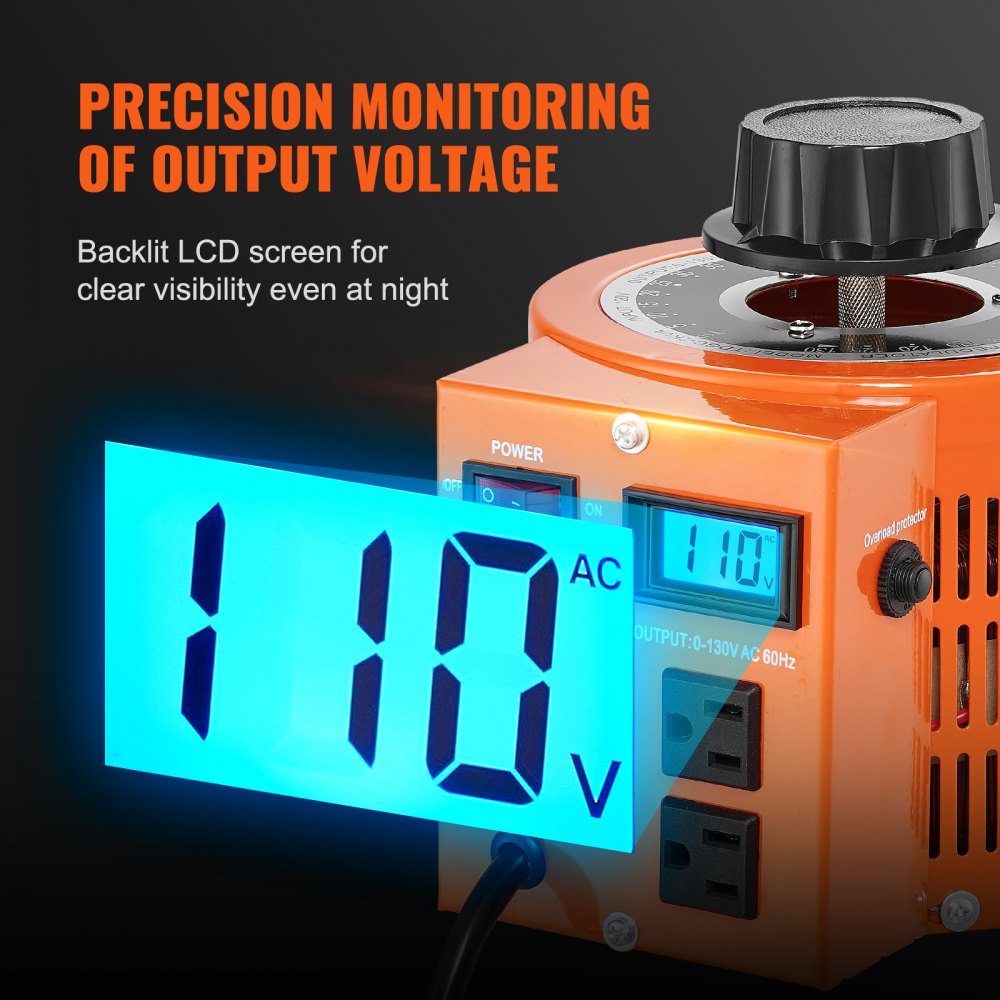 VEVOR 2000VA Auto Variable Voltage Transformer, 15.3 Amp, 110V Input 0-130V Output AC Voltage Regulator, with LCD Display 4 Extra Fuses Thermal Control Switch for Home Industrial Office