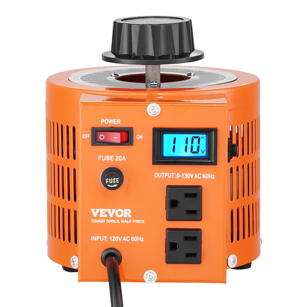 VEVOR 2000VA Auto Variable Voltage Transformer, 15.3 Amp, 110V Input 0-130V Output AC Voltage Regulator, with LCD Display 4 Extra Fuses Thermal Control Switch for Home Industrial Office